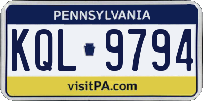 PA license plate KQL9794