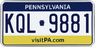 PA license plate KQL9881
