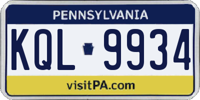 PA license plate KQL9934