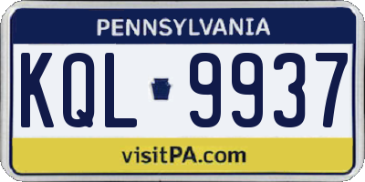 PA license plate KQL9937
