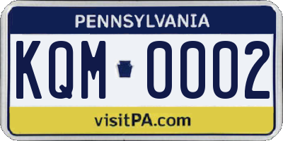 PA license plate KQM0002