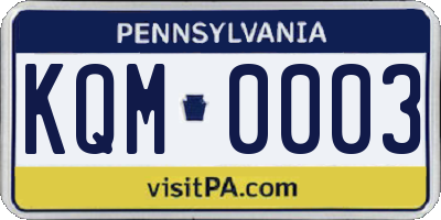 PA license plate KQM0003