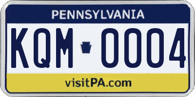 PA license plate KQM0004