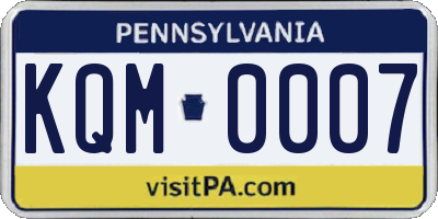 PA license plate KQM0007