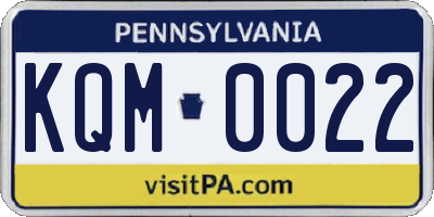 PA license plate KQM0022