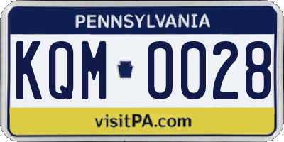 PA license plate KQM0028