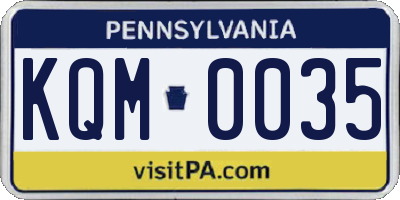PA license plate KQM0035