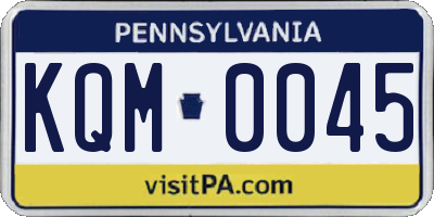 PA license plate KQM0045