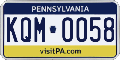 PA license plate KQM0058