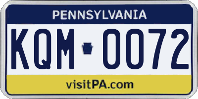 PA license plate KQM0072