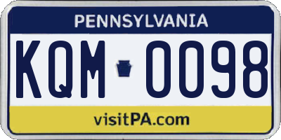PA license plate KQM0098