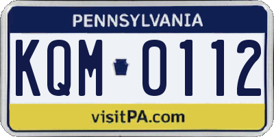 PA license plate KQM0112