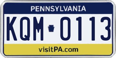 PA license plate KQM0113