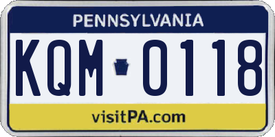 PA license plate KQM0118