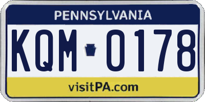 PA license plate KQM0178