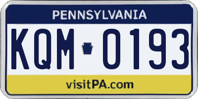 PA license plate KQM0193