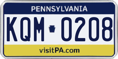 PA license plate KQM0208