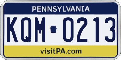 PA license plate KQM0213