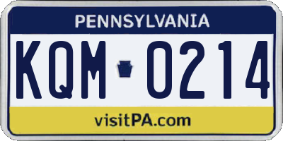 PA license plate KQM0214