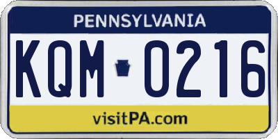 PA license plate KQM0216