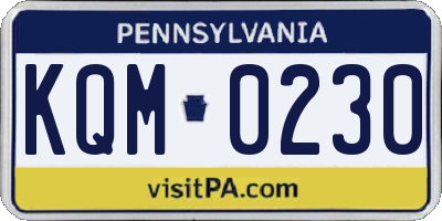 PA license plate KQM0230