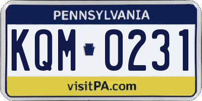 PA license plate KQM0231