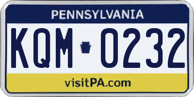 PA license plate KQM0232