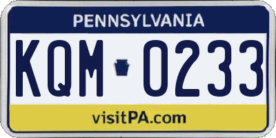 PA license plate KQM0233