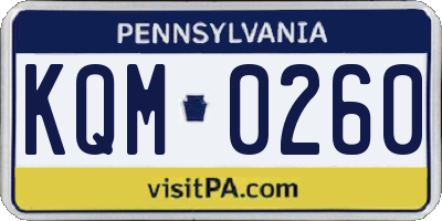 PA license plate KQM0260