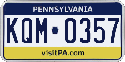 PA license plate KQM0357