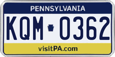 PA license plate KQM0362
