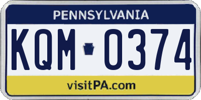 PA license plate KQM0374