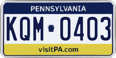 PA license plate KQM0403
