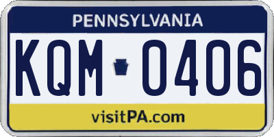 PA license plate KQM0406