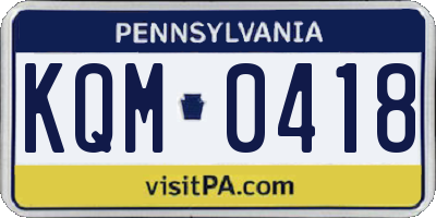 PA license plate KQM0418