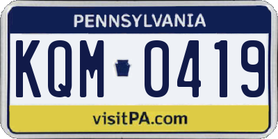 PA license plate KQM0419