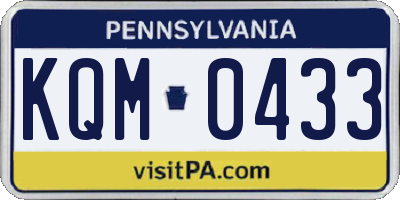 PA license plate KQM0433