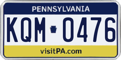 PA license plate KQM0476