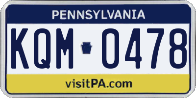 PA license plate KQM0478