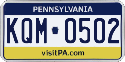 PA license plate KQM0502