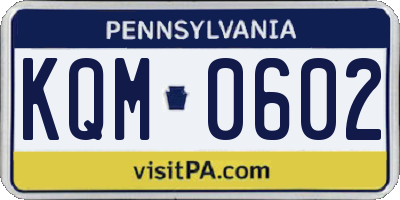 PA license plate KQM0602