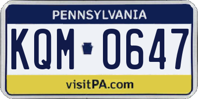 PA license plate KQM0647