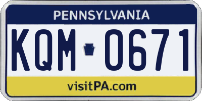 PA license plate KQM0671