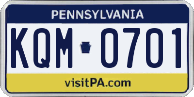 PA license plate KQM0701
