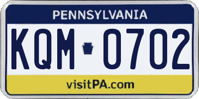 PA license plate KQM0702