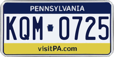 PA license plate KQM0725