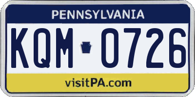 PA license plate KQM0726