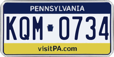 PA license plate KQM0734