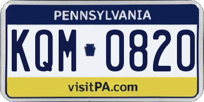 PA license plate KQM0820