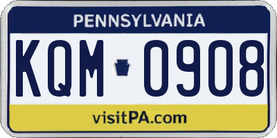 PA license plate KQM0908